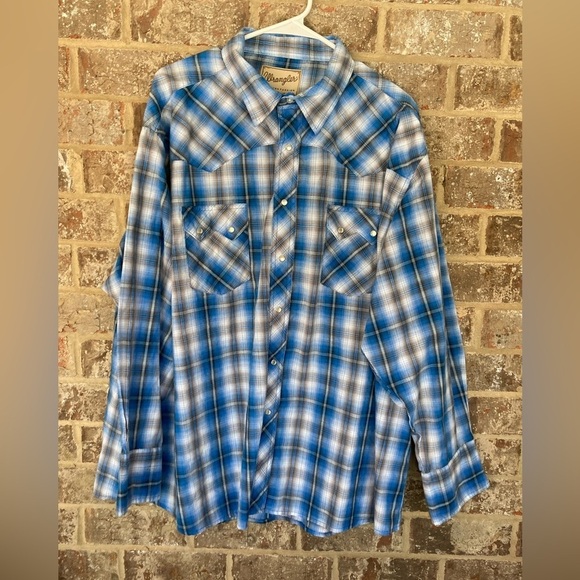 Wrangler Other - WRANGLER WESTERN LONG SLEEVE PLAID Blue MEN SIZE XXXL 3XL Pearl Snap Cowboy